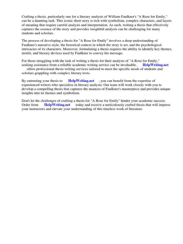 A Rose for Emily Literary Analysis Thesis PDF