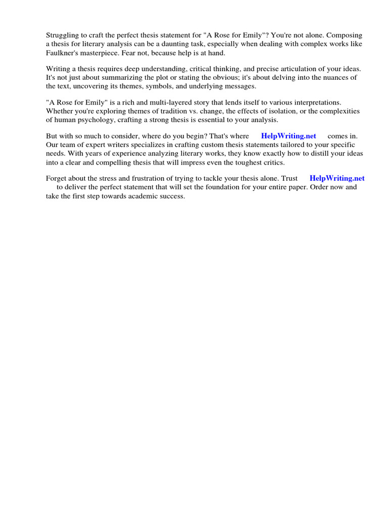 Sample Thesis Statements For A Rose For Emily PDF