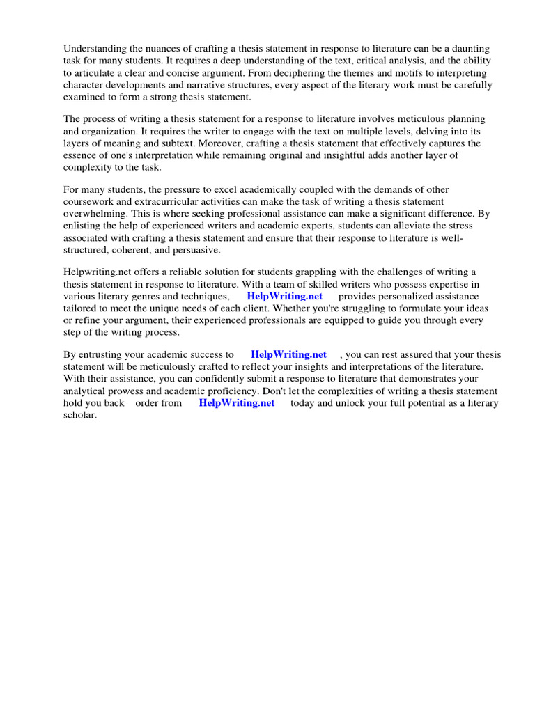 What Is A Thesis Statement in A Response To Literature | PDF | Essays ...