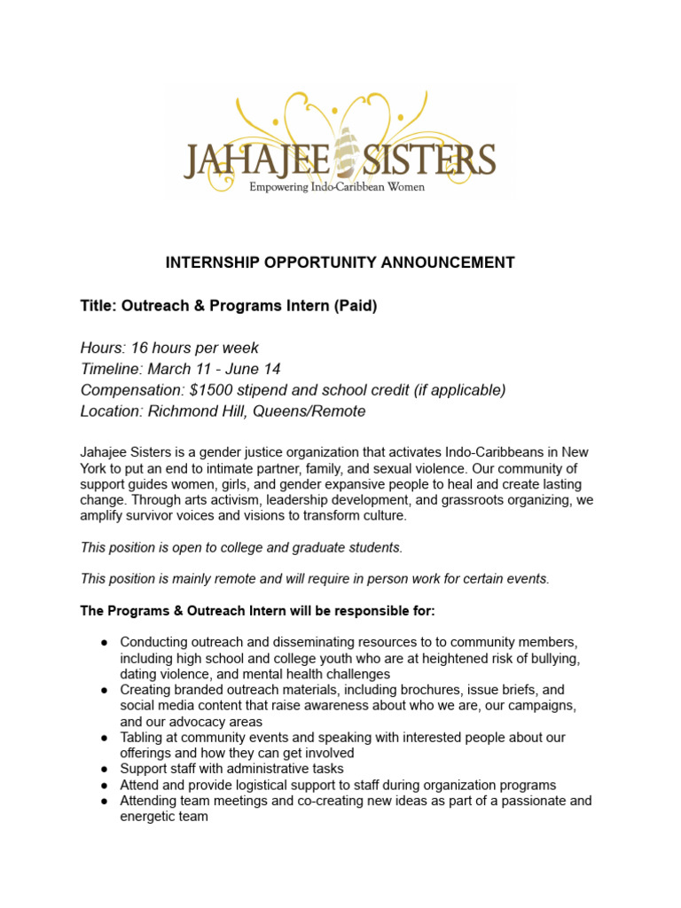 Paid Outreach & Programs Internship | PDF | Violence