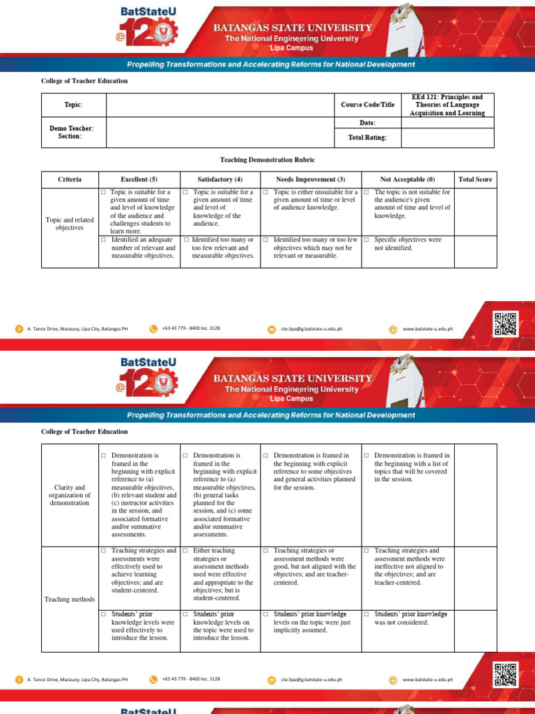 Rubric For Demonstration Teaching | PDF | Education Theory | Communication