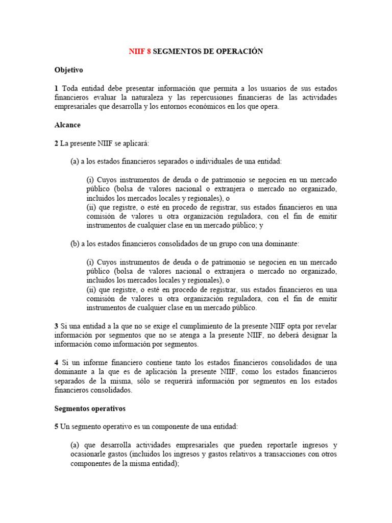 Niif 8 Segmentos de Operación | PDF | normas internacionales de ...