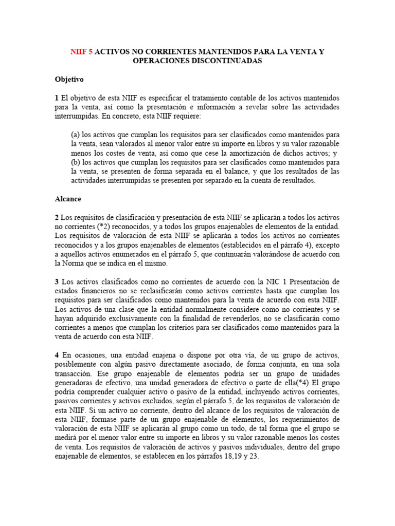 NIIF 5: Activos Mantenidos para Venta | PDF | normas internacionales de ...