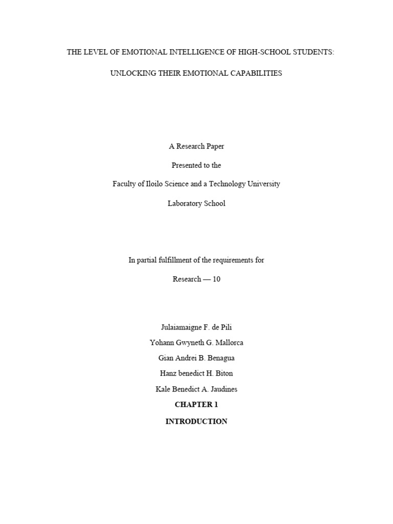 The Level of Emotional Intelligence of High School Students | PDF ...