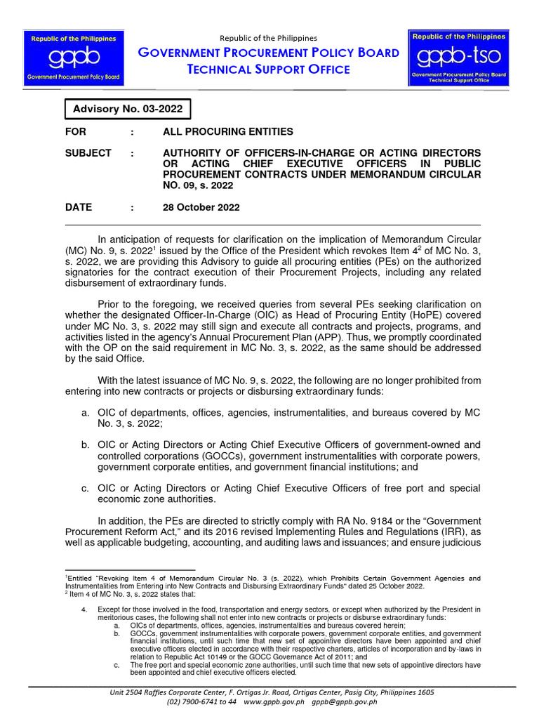 OIC Authority in Procurement Contracts | PDF | Government | Governance