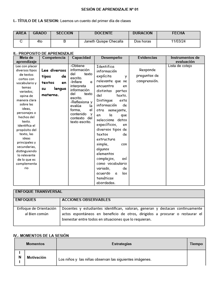 Cuento para el Primer Día de Clases | PDF | Aprendizaje | Evaluación