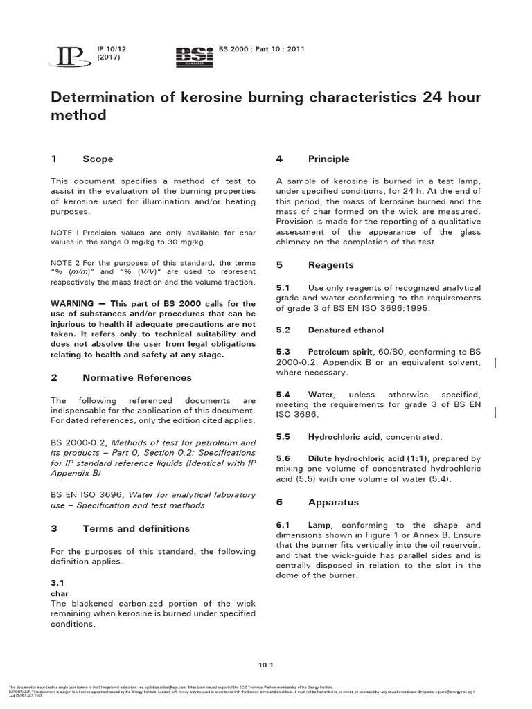 Kerosine Burning Test Method IP 10 | PDF