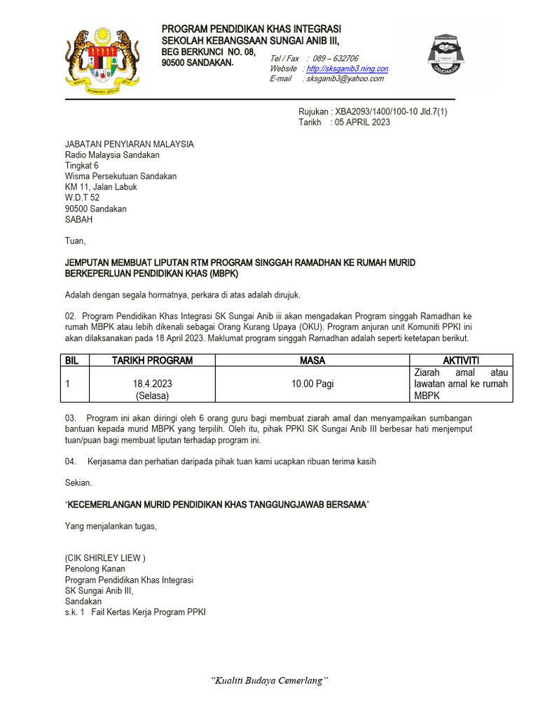 Jemputan Liputan Program Ramadhan OKU | PDF