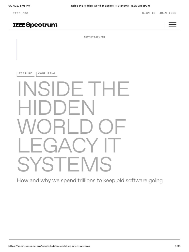 Inside The Hidden World of Legacy IT Systems - IEEE Spectrum | PDF ...