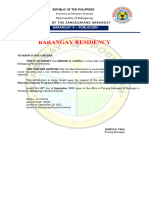 Barangay Certification On Residency
