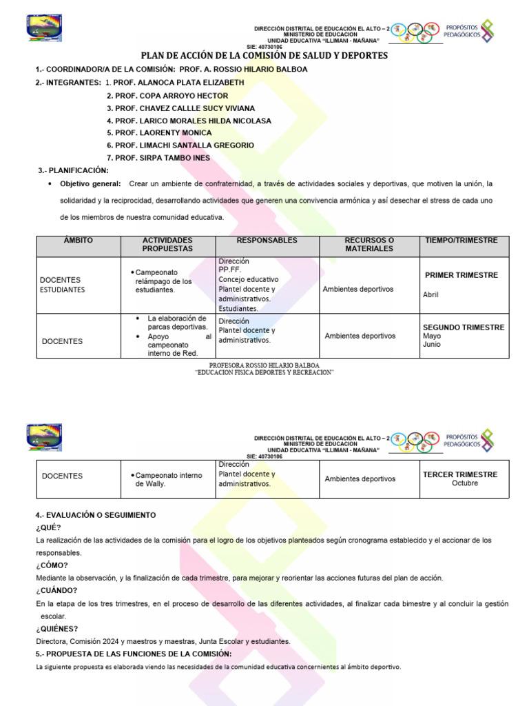 PLAN DE ACCIÓN DE LA COMISIÓN DE SALUD Y DEPORTES | PDF