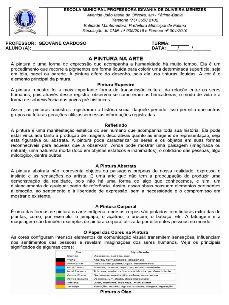 Atividade de Arte - A Pintura Na Arte | PDF | Pinturas | Arte abstrata