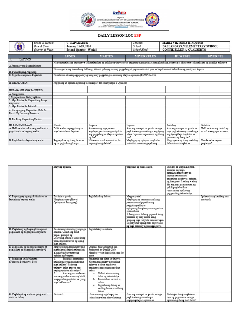 DLL - Esp 5 - Q2 - W5 | PDF