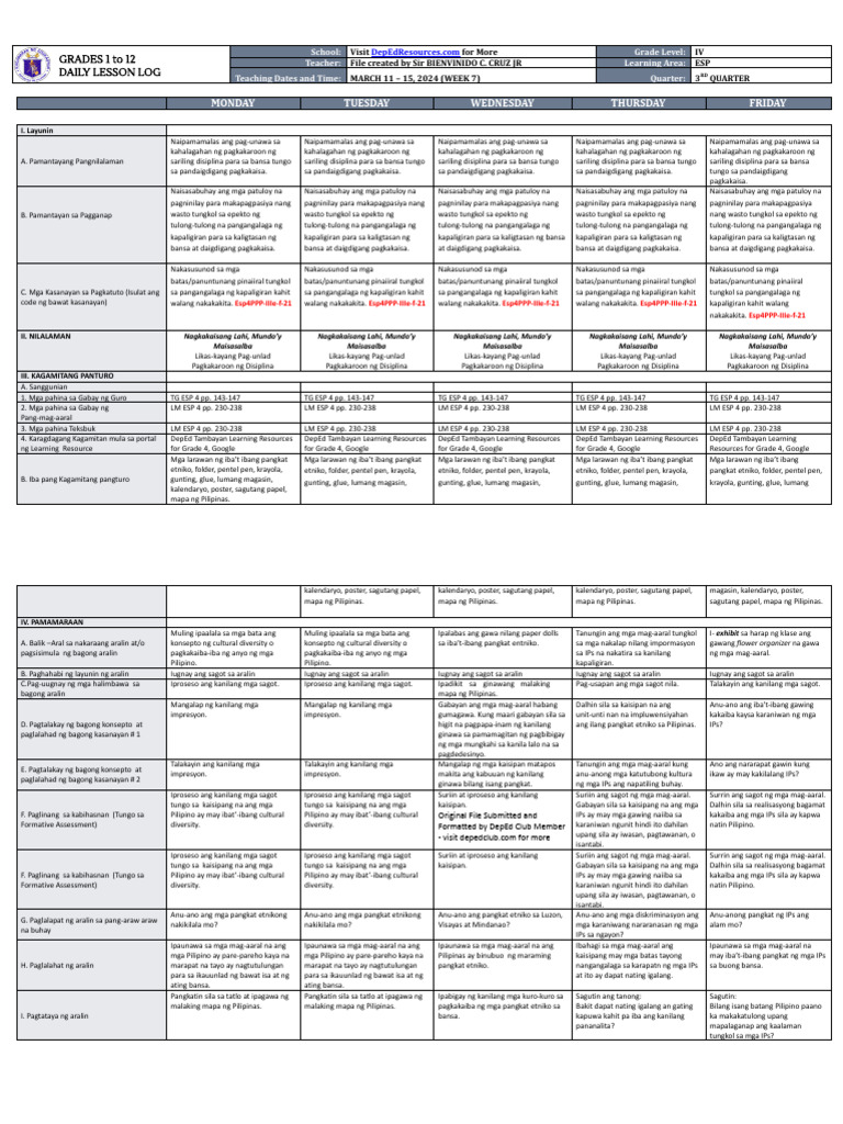 DLL - Esp 4 - Q3 - W7 | PDF