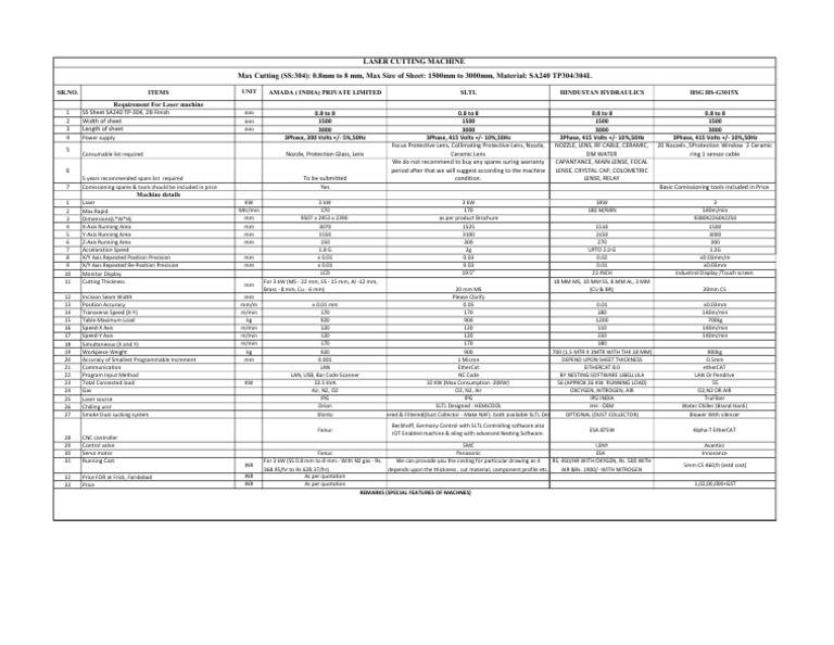 Laser Cutting Machine Technical Comparison | PDF