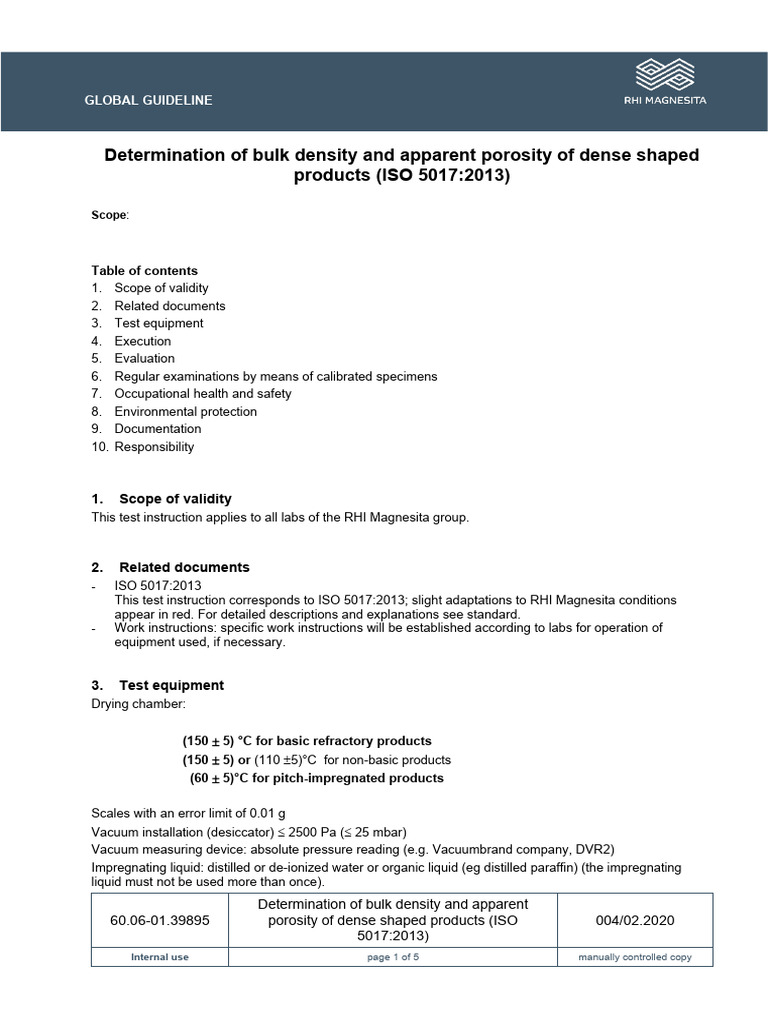 ISO 5017: Bulk Density Testing Guide | PDF | Density | Liquids