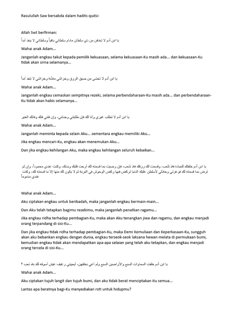 Rasulullah Saw Bersabda Dalam Hadits Quds1 | PDF
