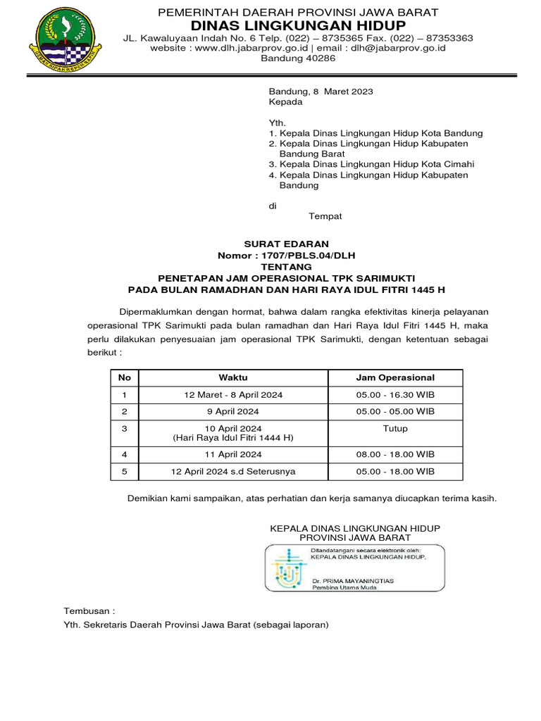 Jam Operasional TPK Sarimukti Ramadan 2024 | PDF