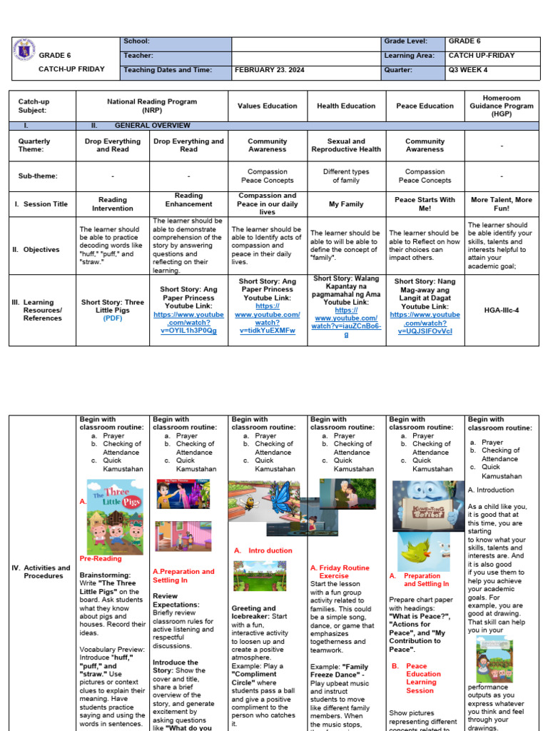 DLLCATCHUPFRIDAYWEEK 3 PDF Reading Comprehension Learning