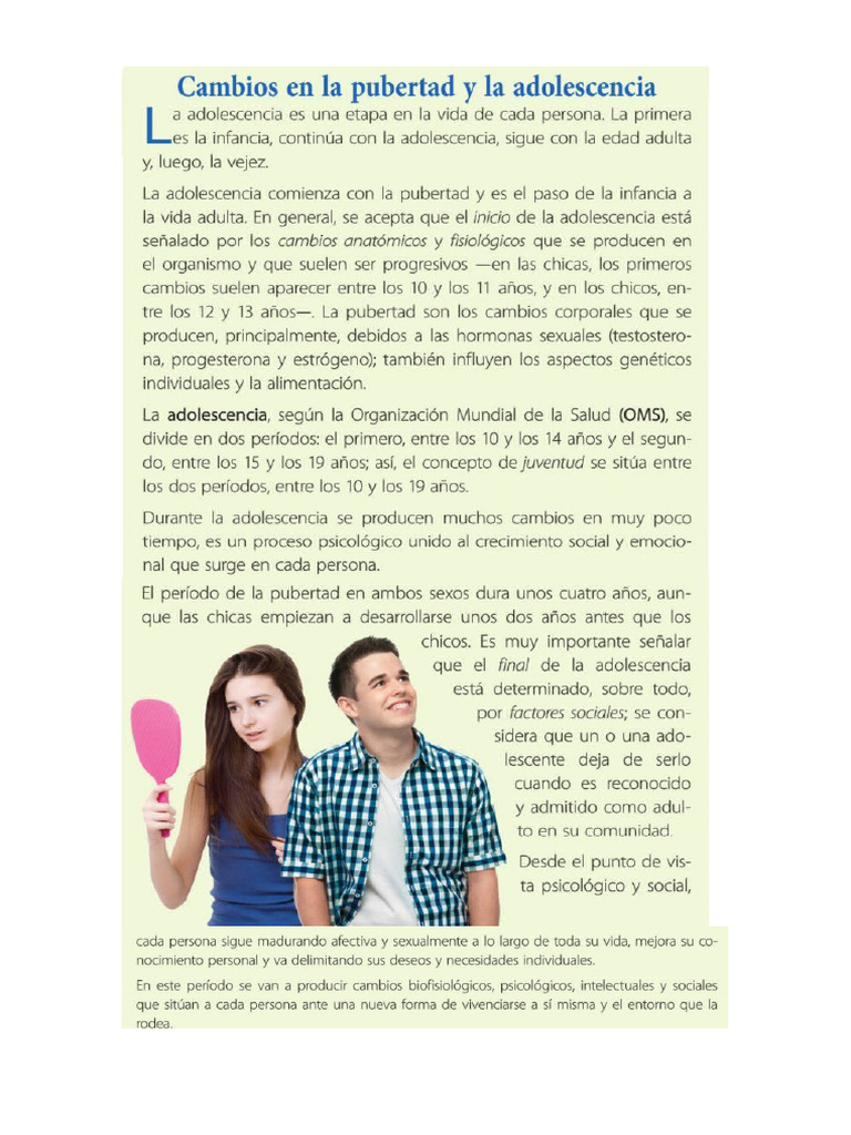 Cambios en La Pubertad Lectura 1.2 | PDF