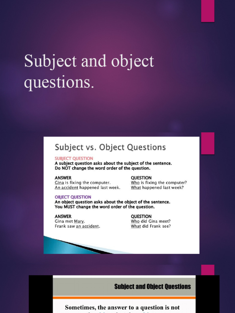 6 Suject and Objetct Question | PDF | Language Arts & Discipline