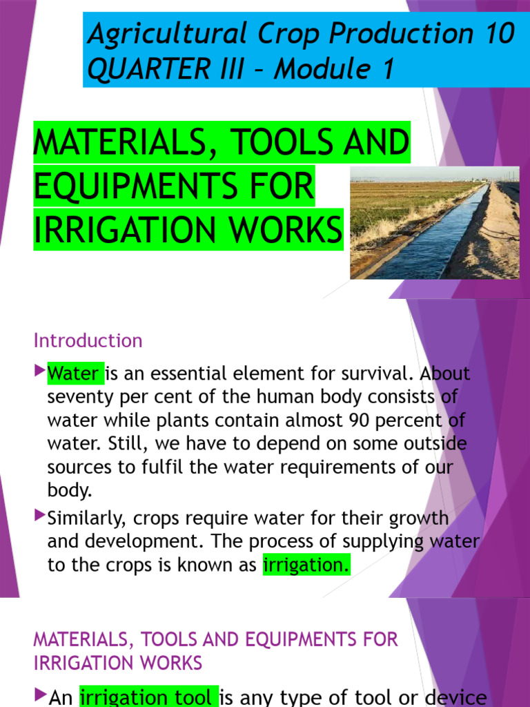 Irrigation Tools and Equipment Guide | PDF | Irrigation | Pump