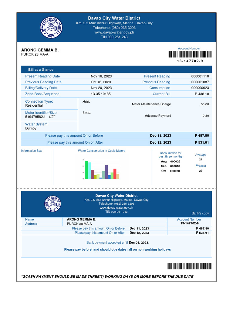 Davao City Water Bill Overview | PDF | Economies | Water And Politics