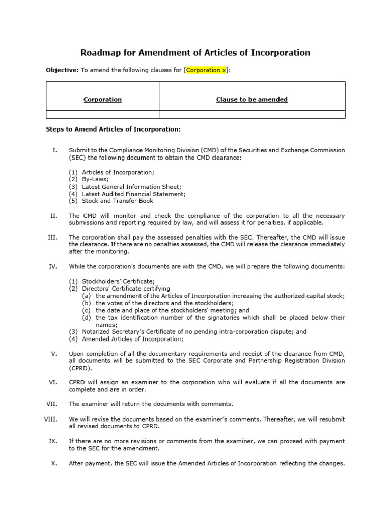 Roadmap for amendment of aoi download free pdf u s securities and