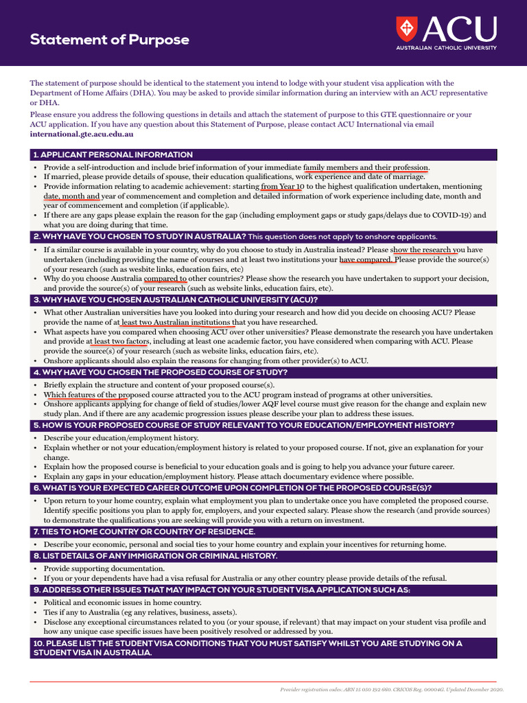 Genuine Student Statement for ACU Visa | PDF | Travel Visa