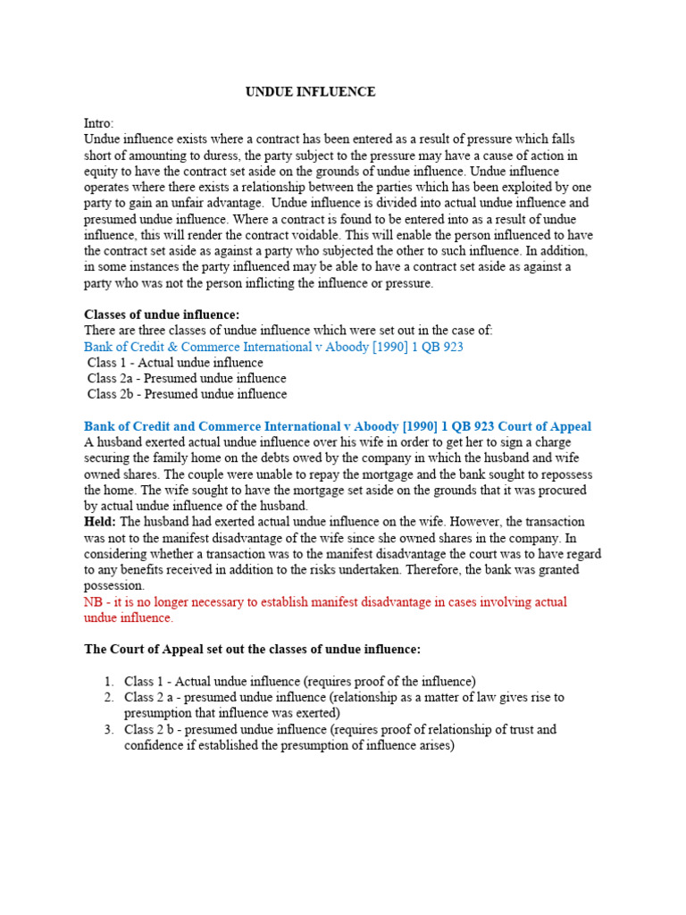 Undue Influence | PDF | Private Law | Common Law