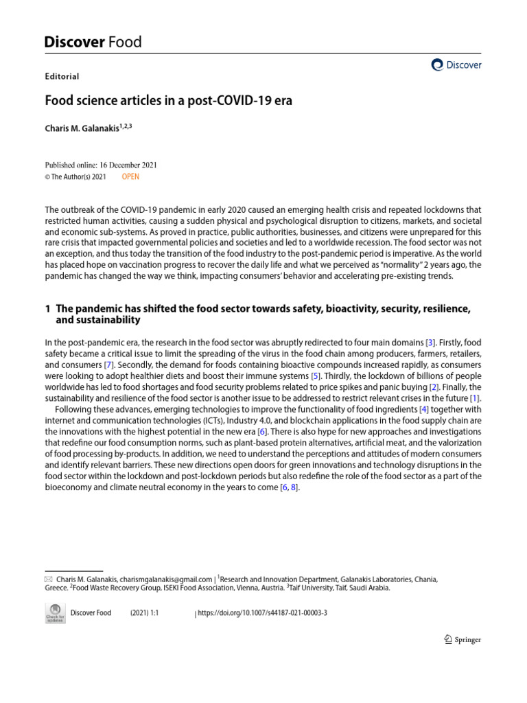 Discover food food science articles in a post covid 19 era pdf
