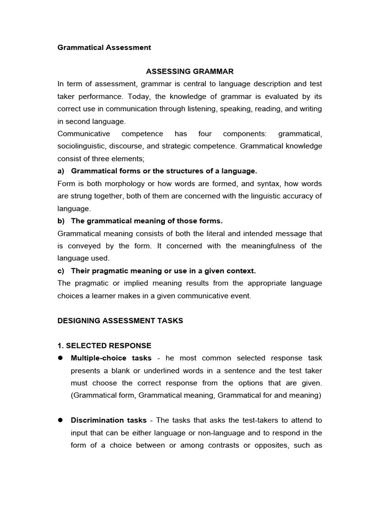 Grammatical Assessment notes | PDF