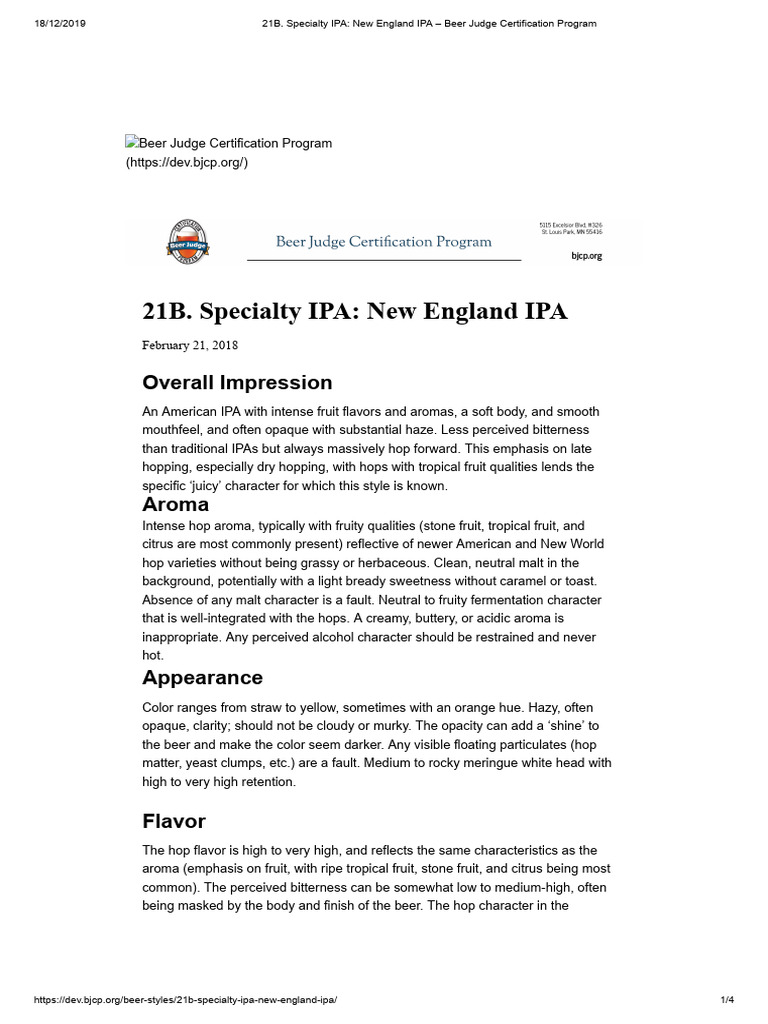 New England IPA BJCP Guidelines | PDF | Beer | Hops