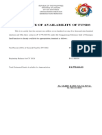 Certificate of Availability of Funds