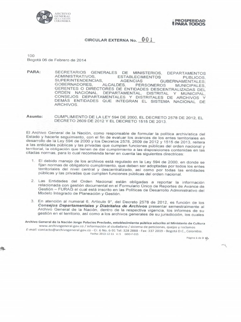 Circular 01 de 2014 | PDF