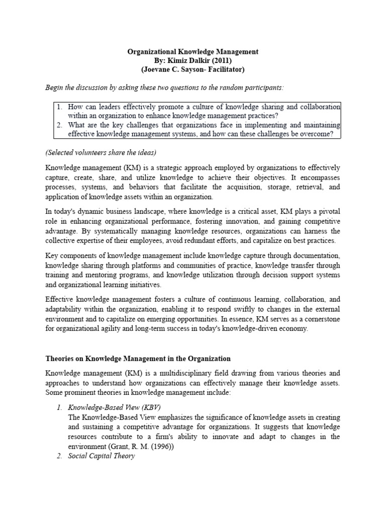 Enhancing Organizational Knowledge Management | PDF | Knowledge ...