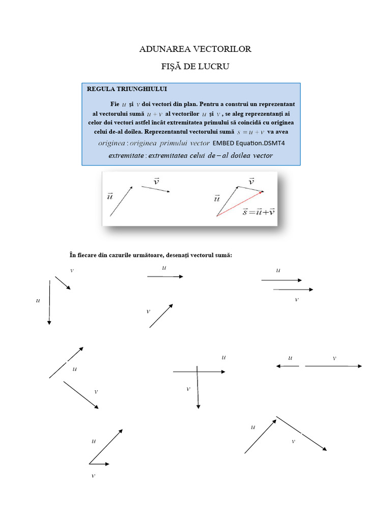 Adunarea Vectorilor Fisa de Lucru | PDF