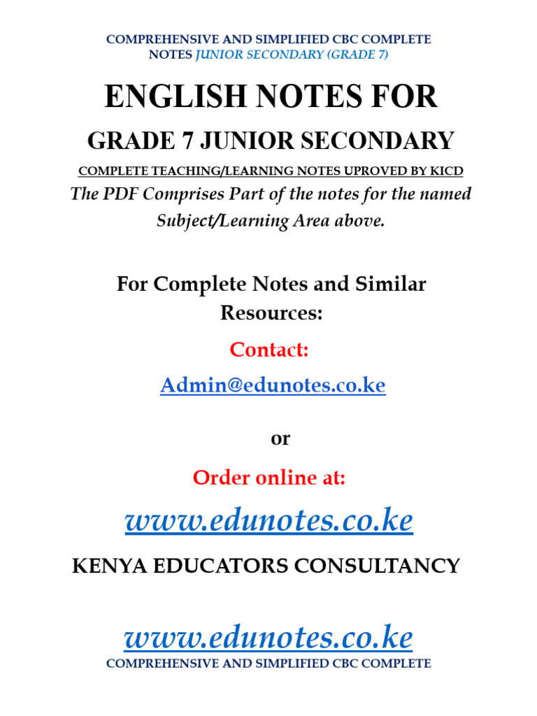 Grade 7 English Notes | PDF