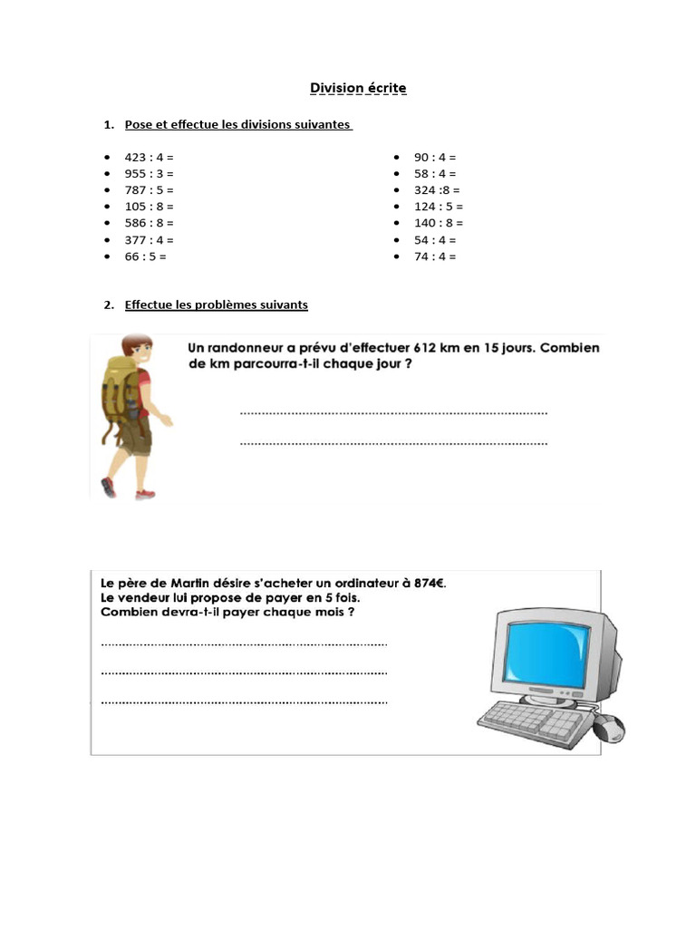 Exercices de division écrite | PDF
