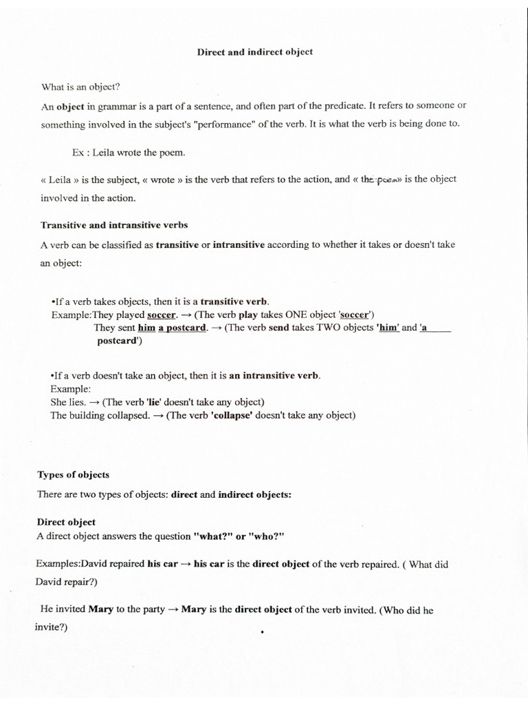 Direct and Indirect Objects | PDF