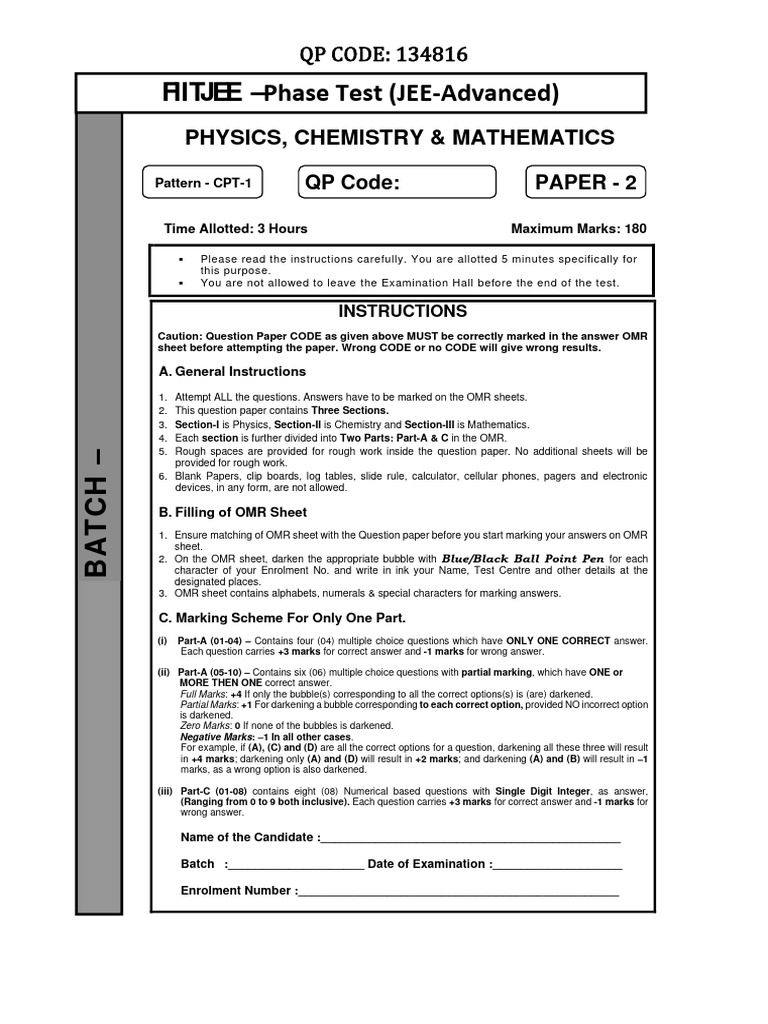 Mritr2325 Phase-4 A-Lot Jee Advance Paper-2-1 | PDF | Frequency ...