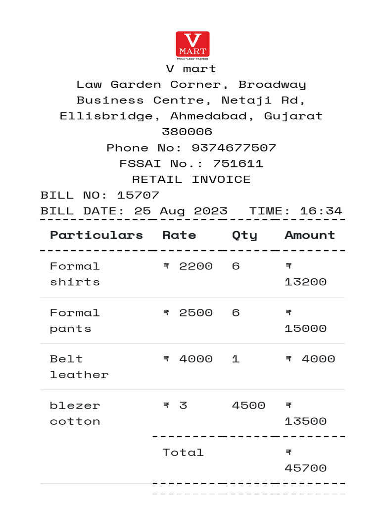 Garment Retail Invoice Format | PDF