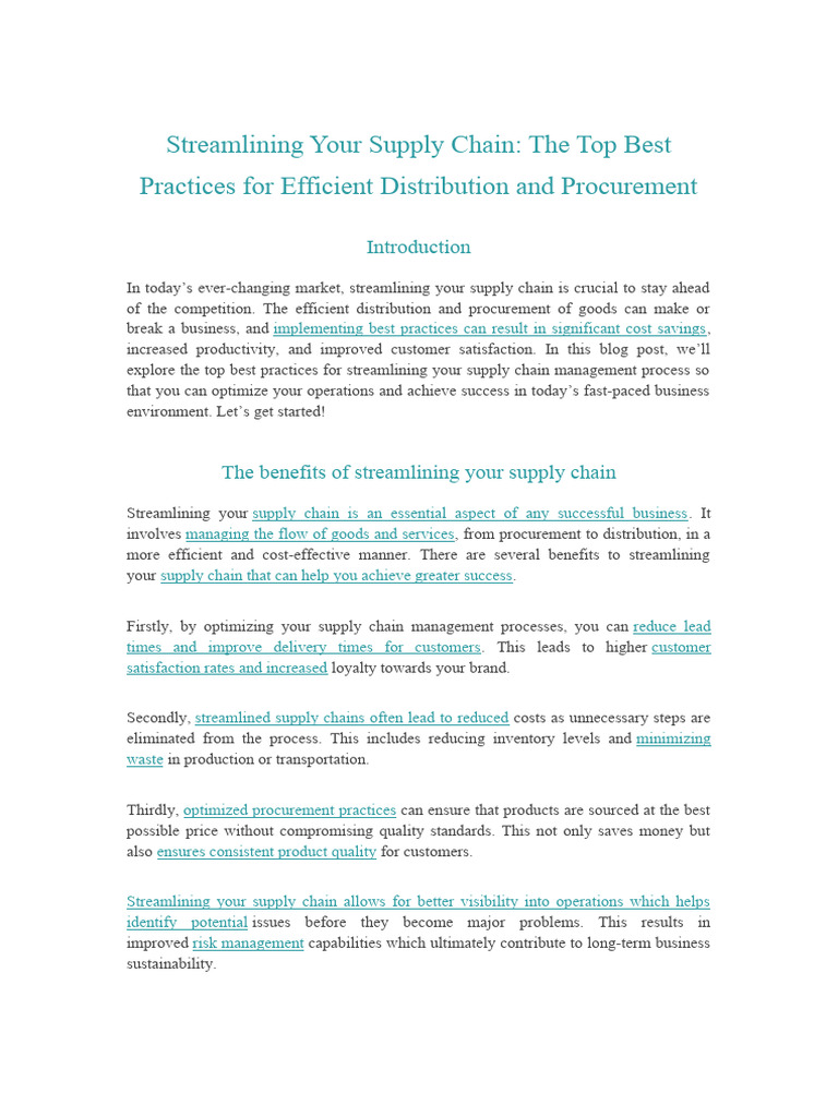 Best Practices for Supply Chain Efficiency | PDF | Supply Chain ...