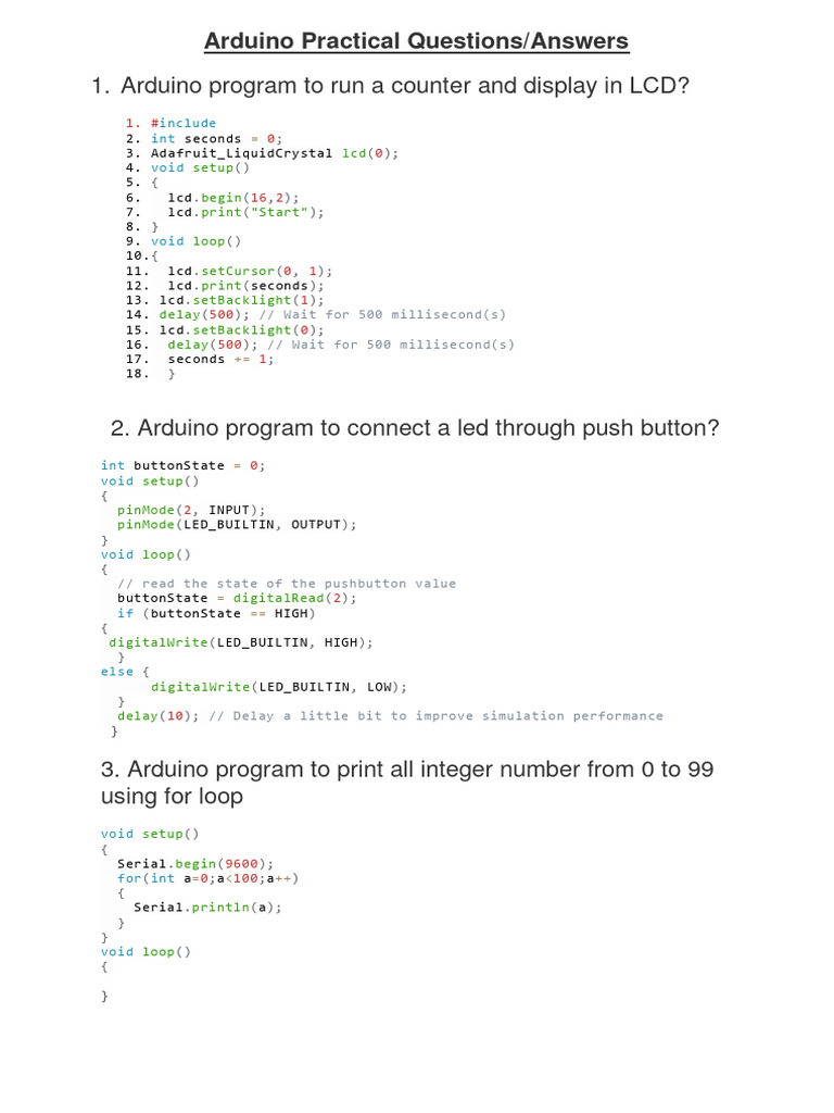 Arduino Practical Questions | PDF | Arduino | Computing