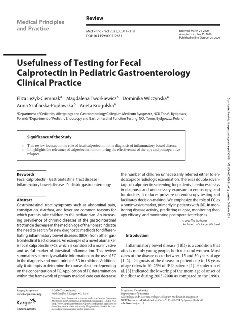 Usefulness of Testing For Fecal Calprotectin in Pediatric ...