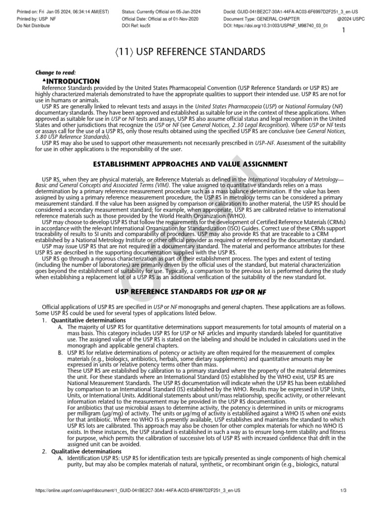 11 USP Reference Standards PDF Metrology Calibration