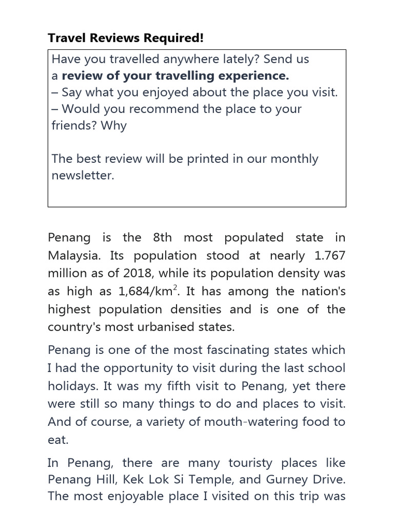 Travel Reviews Required | PDF | Travel | Foreign Language Studies