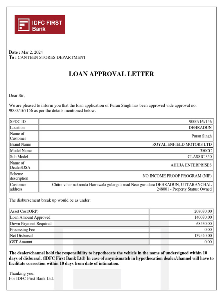 ApprovalLetter-13 | PDF | Loans | Money