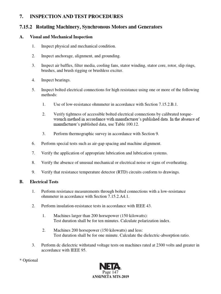 ANSI/NETA MTS-2019 Inspection Guide | PDF