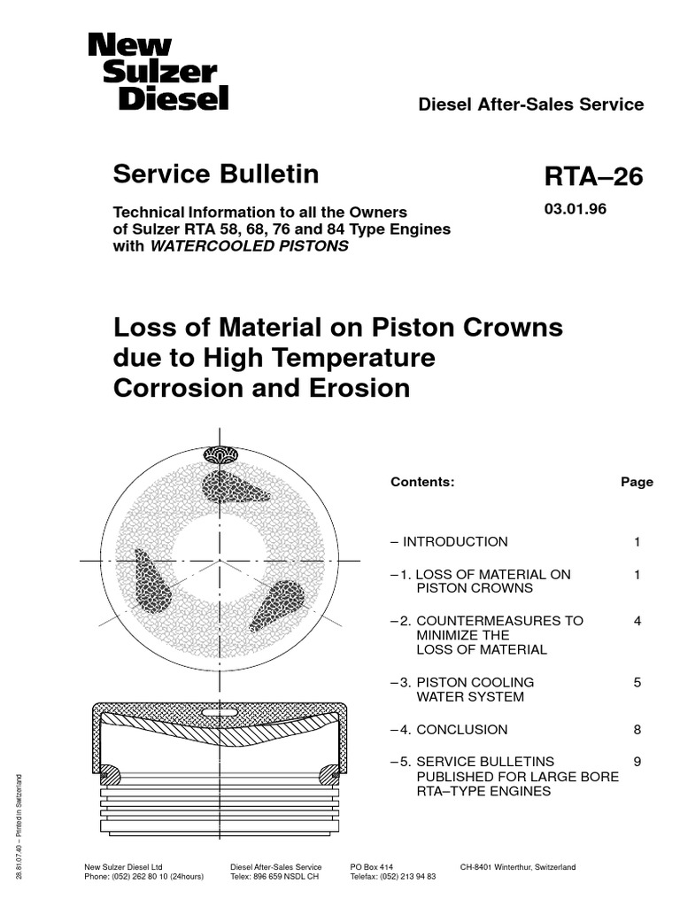 RTA-26 Service Bulletin: Piston Crown Care | PDF | Piston | Pump